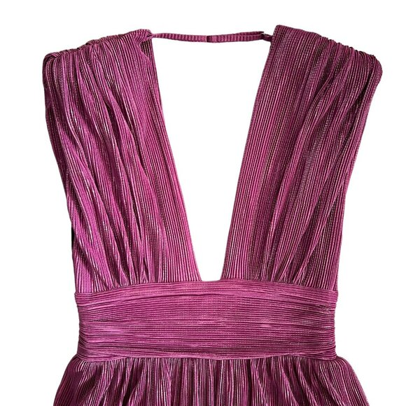 Sabina Musayev Judith Metallic Plunge Neck Pleated Layered Gown Purple Size XL - Picture 7 of 16